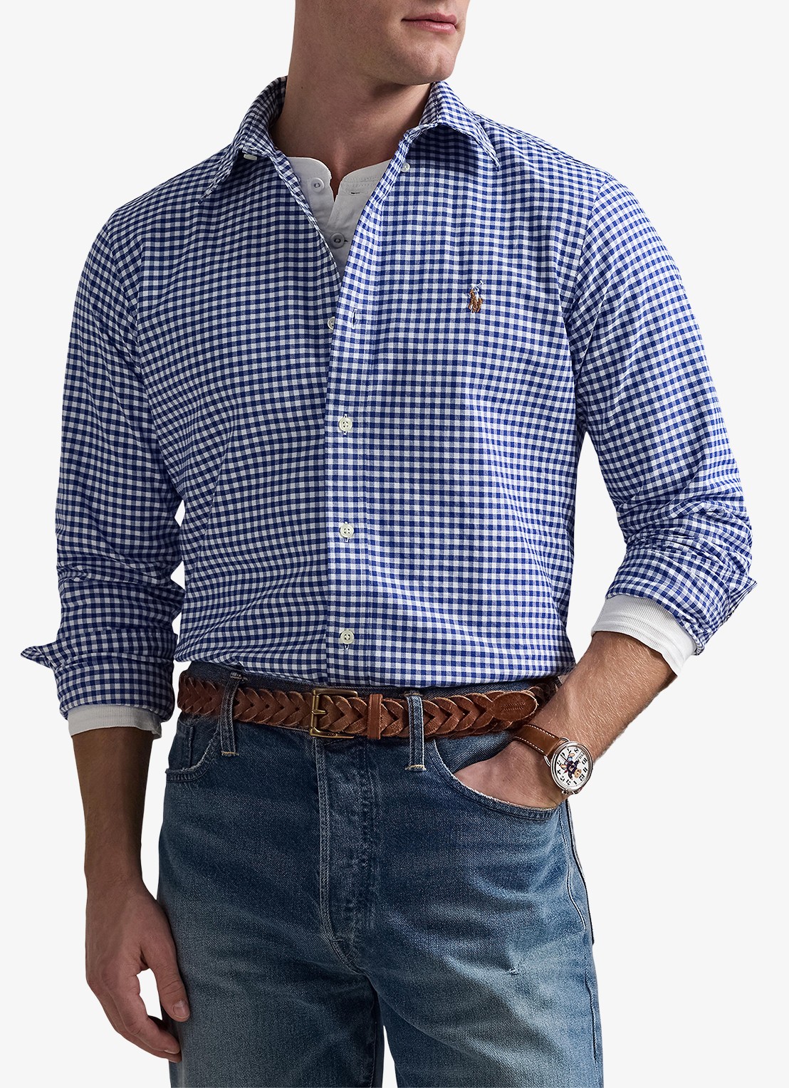 Ralph Lauren Custom fit button-down overhemd van katoen - detail 3 blue white gingham / blauw