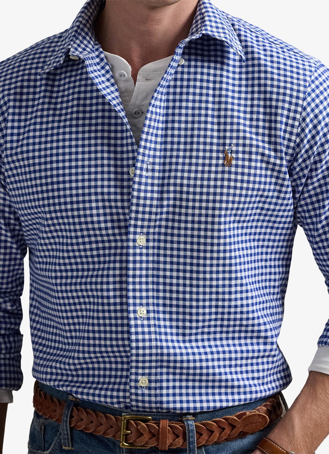 Ralph Lauren Custom fit button-down overhemd van katoen - detail 4 blue white gingham / blauw