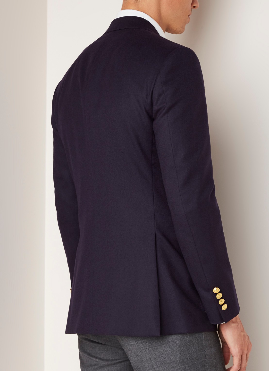 Ralph Lauren Custom fit colbert van wol met klepzakken - achterkant 4 donkerblauw