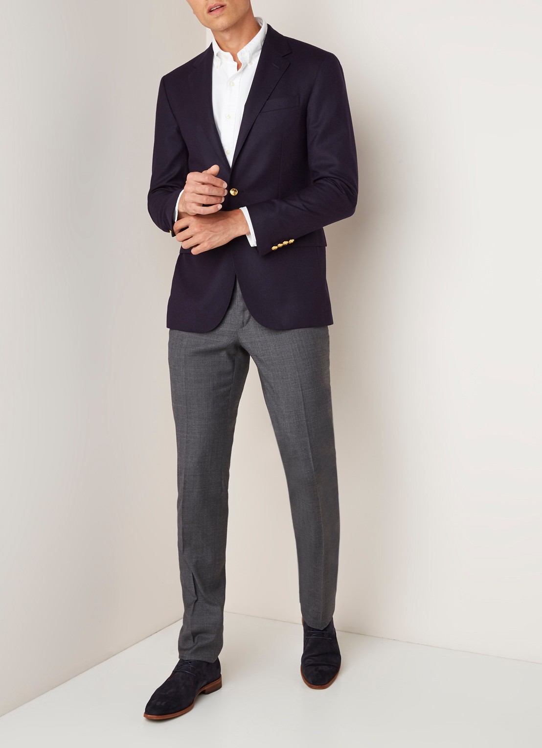 Ralph Lauren Custom fit colbert van wol met klepzakken - voorkant 2 donkerblauw