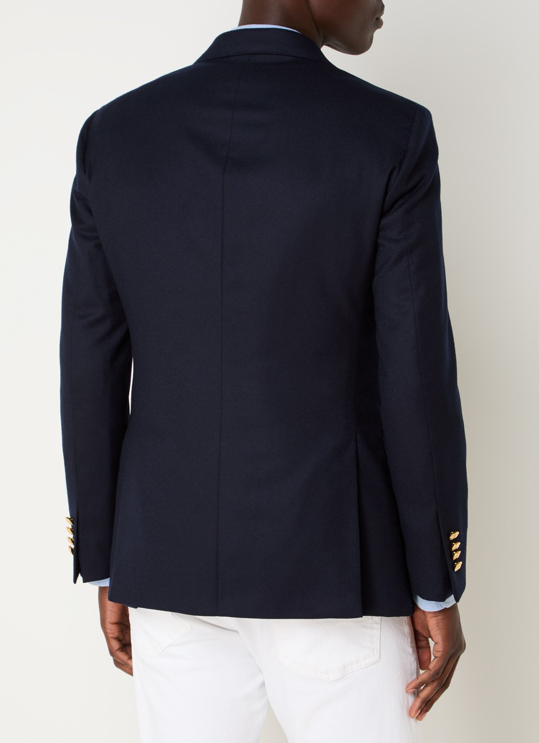 Ralph Lauren Custom fit colbert van wol met klepzakken - achterkant 5 donkerblauw