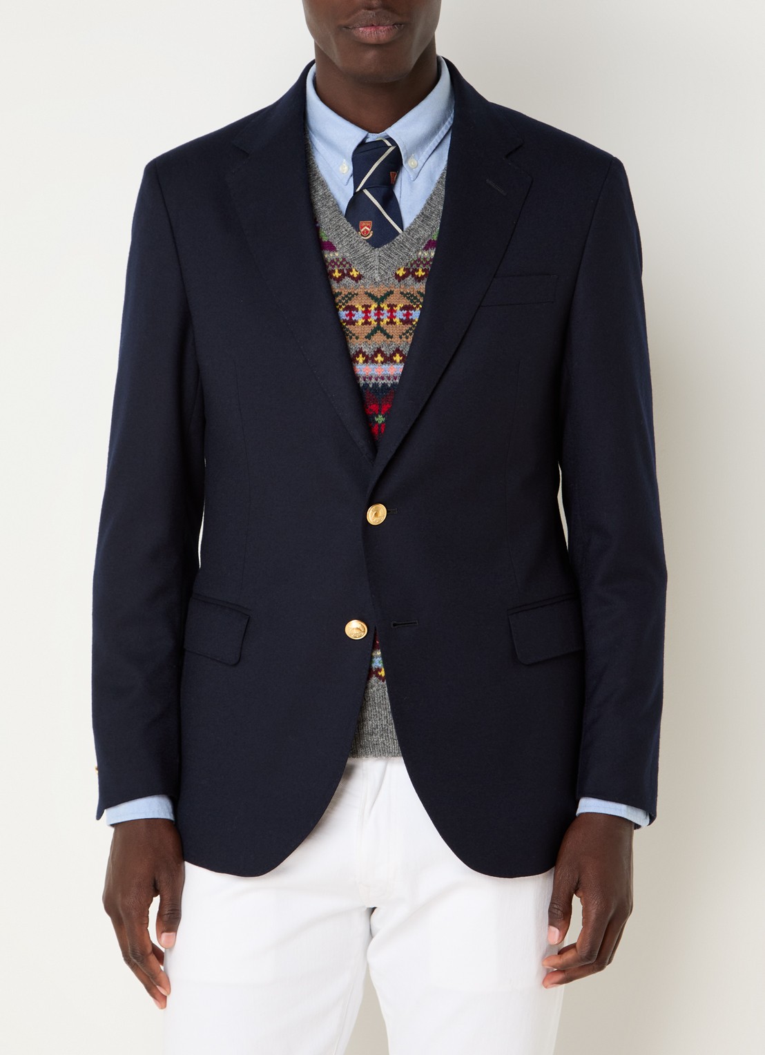 Ralph Lauren Custom fit colbert van wol met klepzakken - detail 8 donkerblauw