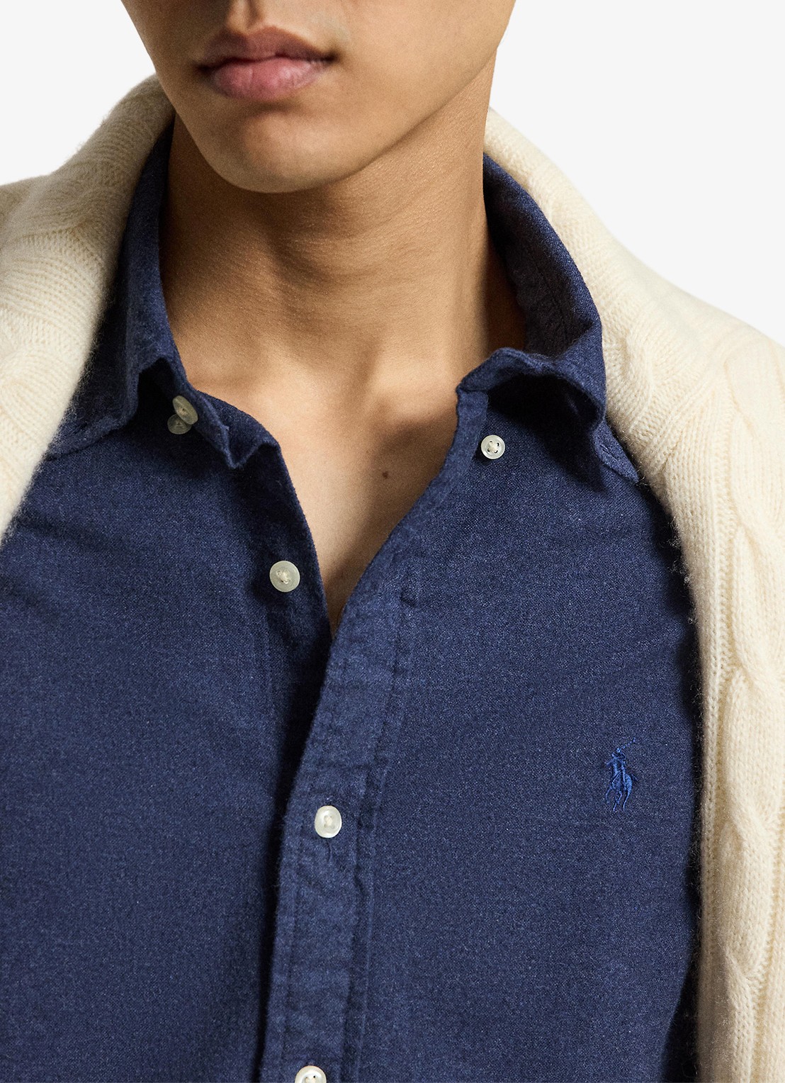 Ralph Lauren Custom fit gemêleerd Oxford overhemd - detail 5 denim