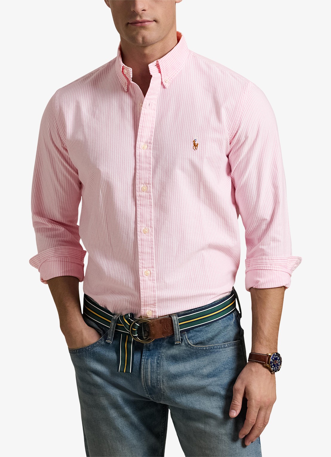 Ralph Lauren Custom fit gestreept Oxford overhemd - detail 4 new rose / roze