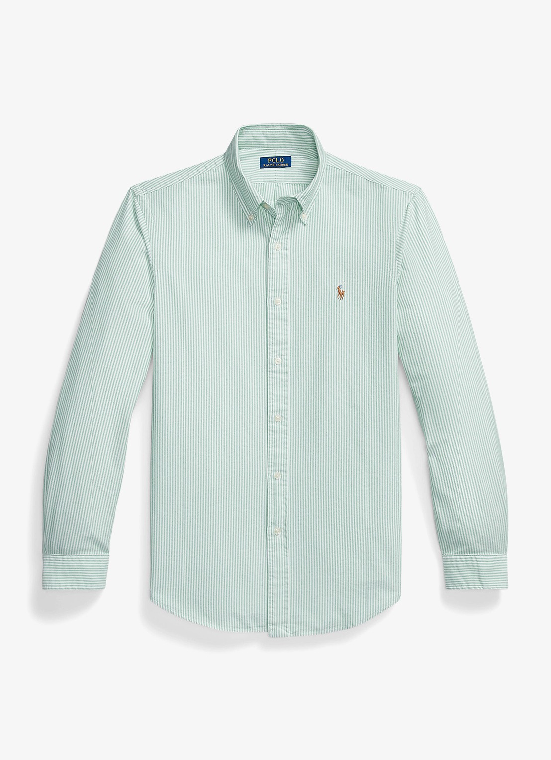 Ralph Lauren Custom fit gestreept Oxford overhemd - voorkant cruise green / white / lindegroen