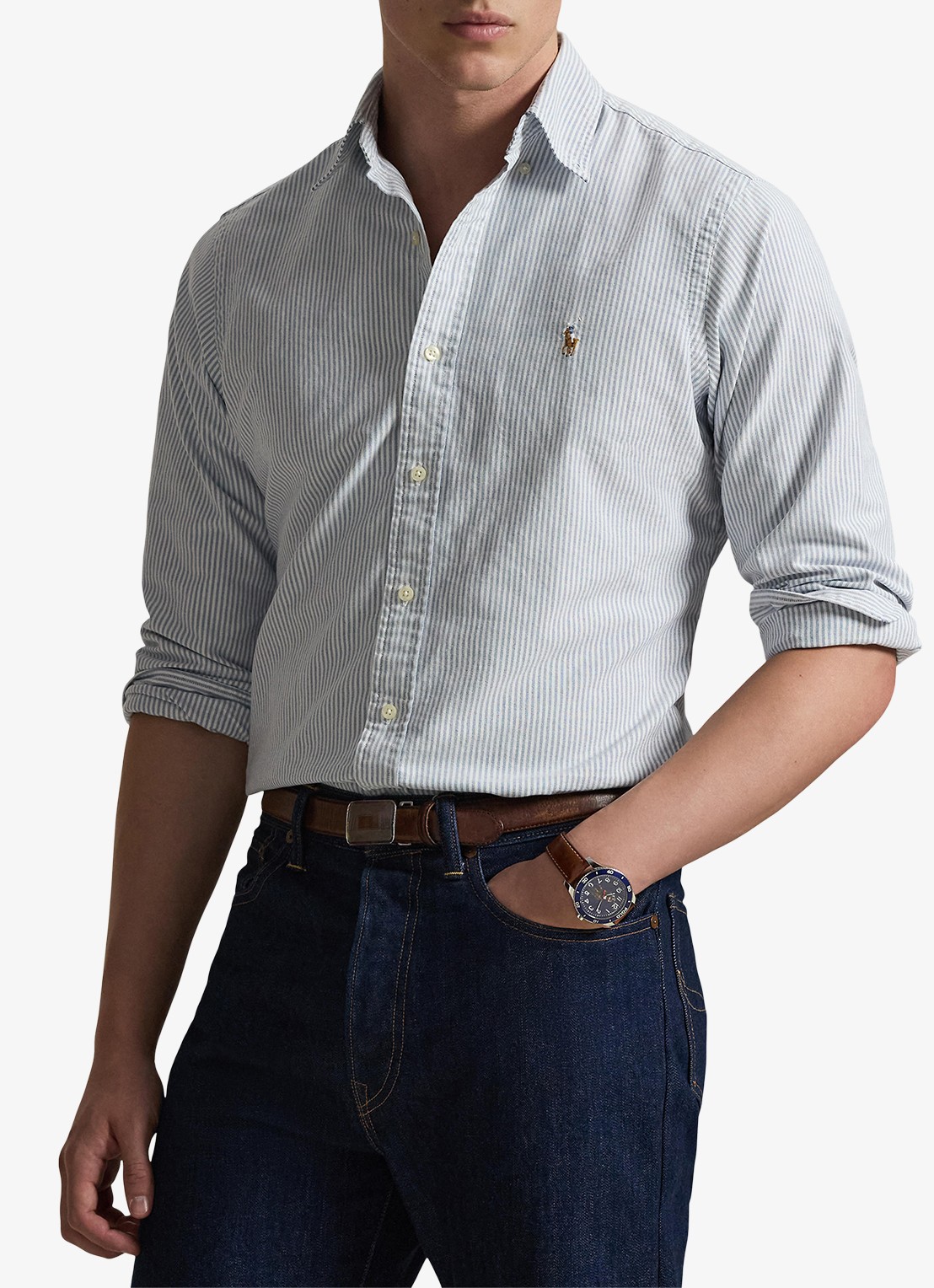 Ralph Lauren Custom fit gestreept Oxford overhemd - detail 4 6636a navy white-zyeg