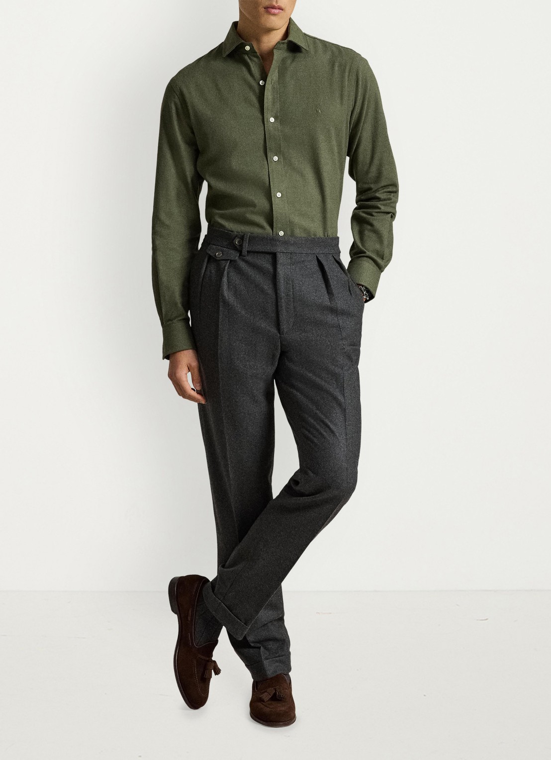 Ralph Lauren Custom fit keper performance overhemd met logo - detail olive shrub heather / olijfgroen