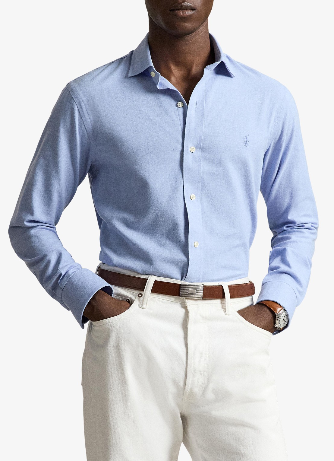 Ralph Lauren Custom fit keper performance overhemd - voorkant 5 blue hyacinth heather / blauw