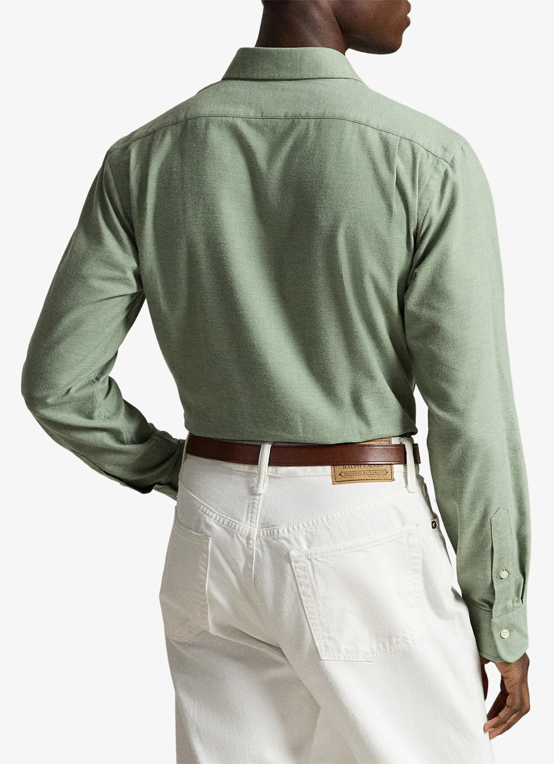 Ralph Lauren Custom fit keper performance overhemd - achterkant 3 fern green heather / groen