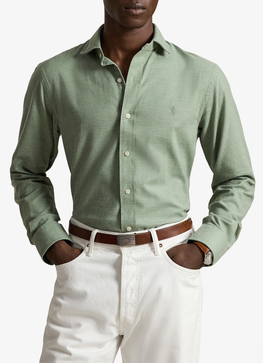 Ralph Lauren Custom fit keper performance overhemd - voorkant 2 fern green heather / groen