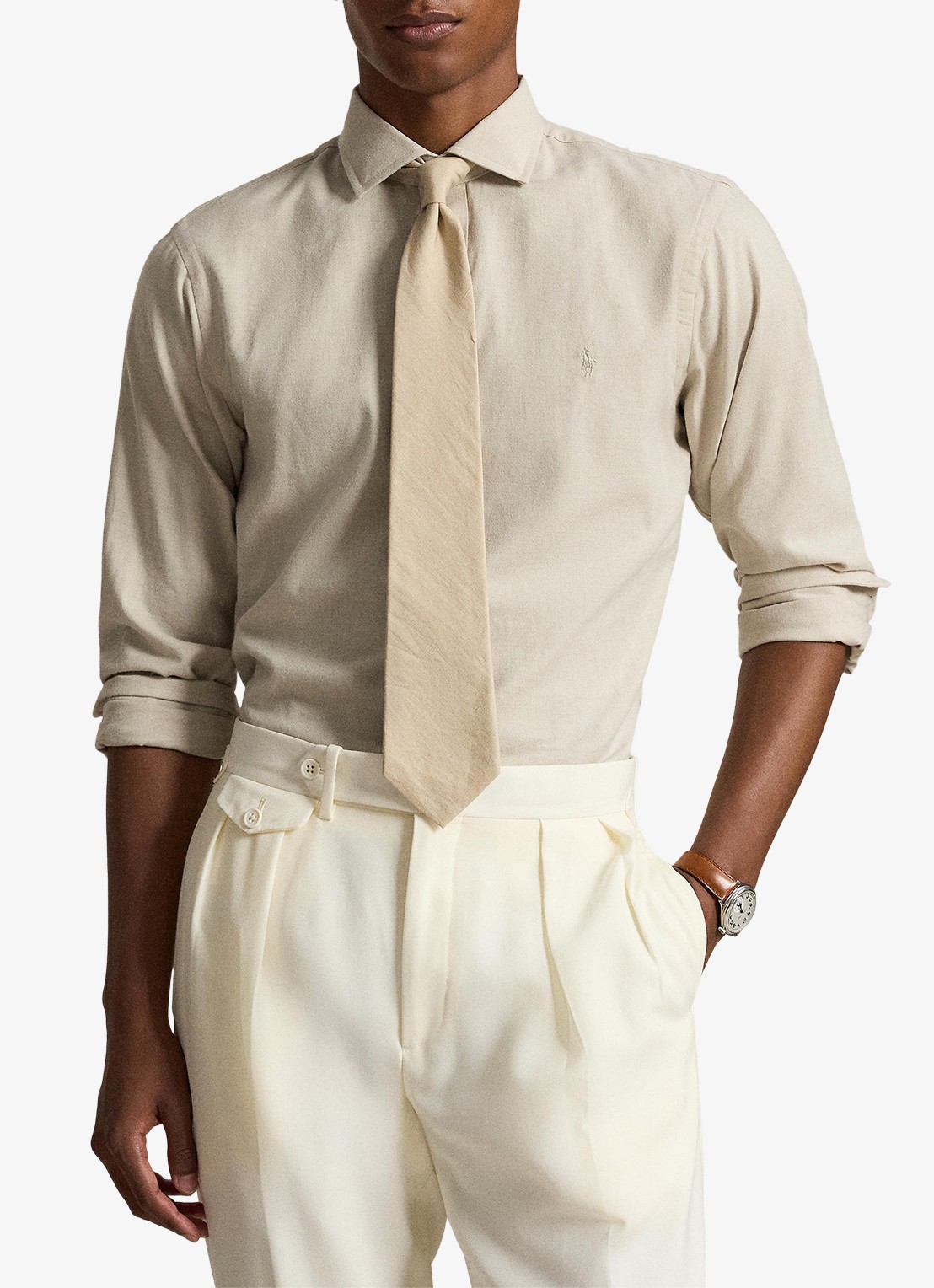 Ralph Lauren Custom fit keper performance overhemd - voorkant 4 expedition dune heather / beige