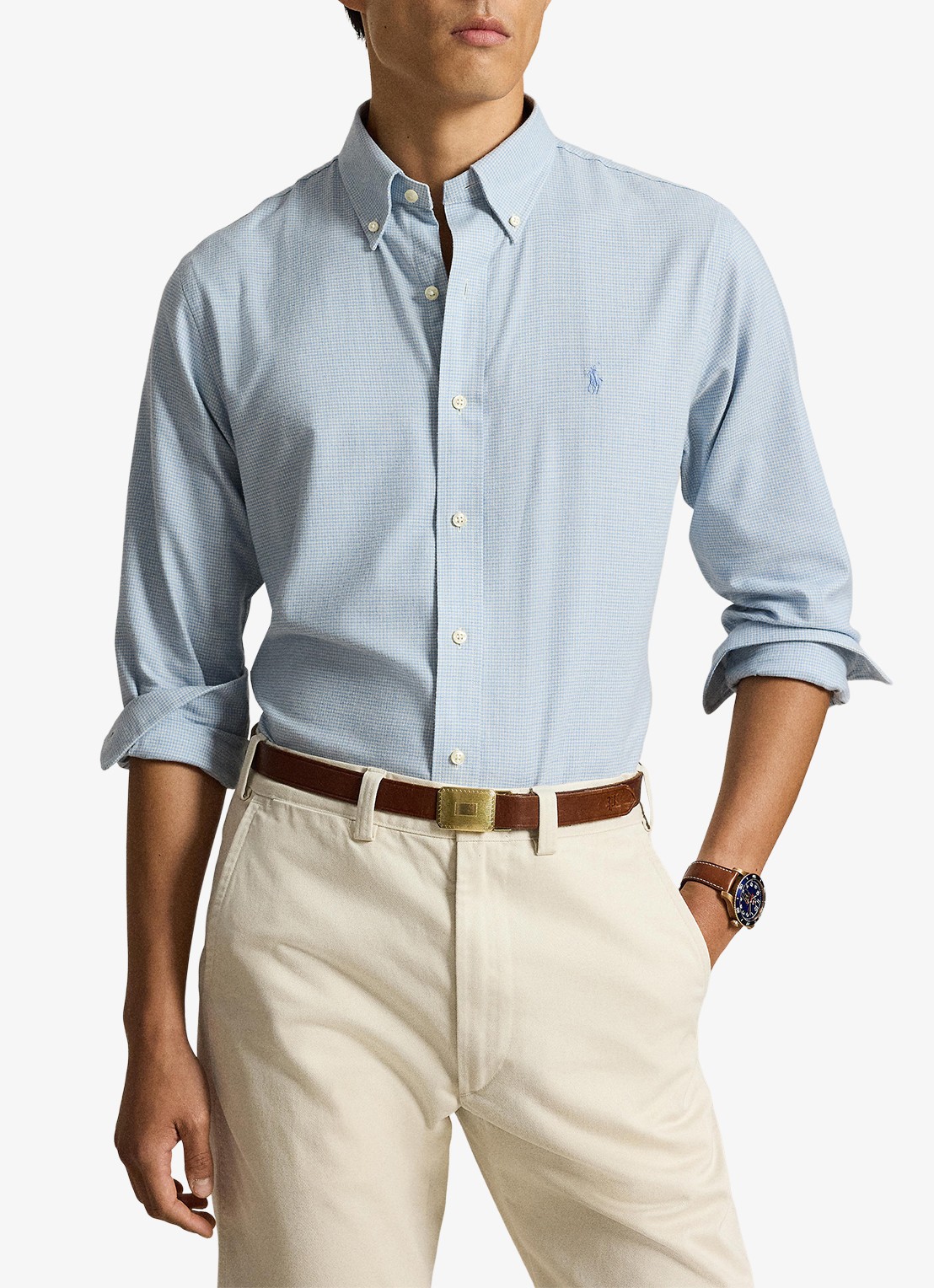 Ralph Lauren Custom fit keper performance overhemd - voorkant 4 lichtblauw