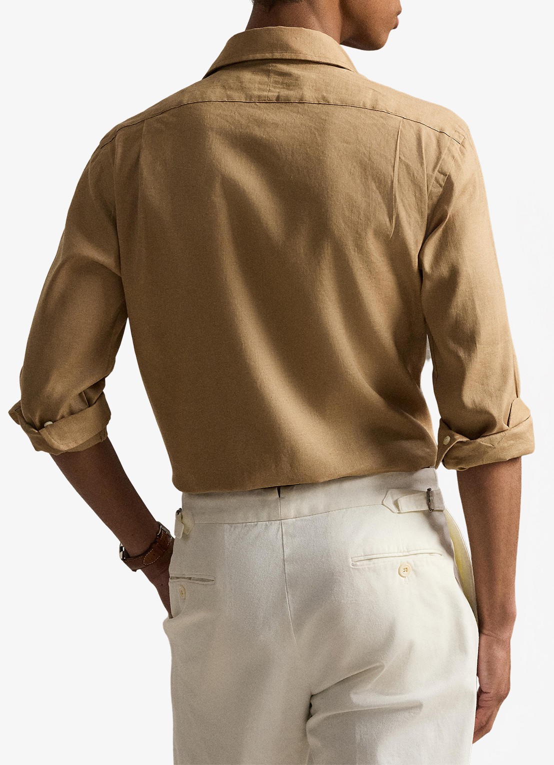 Ralph Lauren Custom fit overhemd in linnenblend met logo - achterkant 6 cafe tan / beige