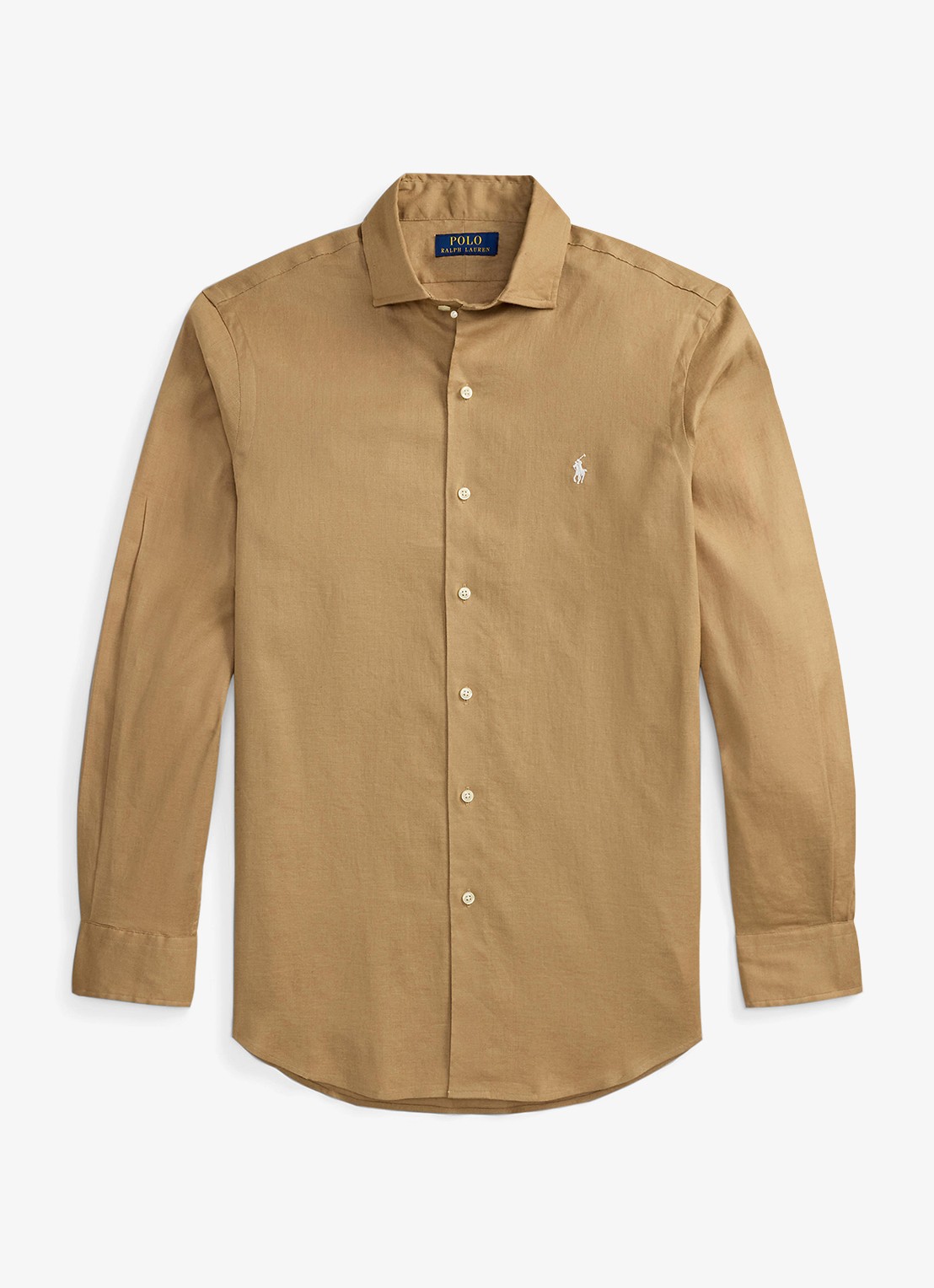 Ralph Lauren Custom fit overhemd in linnenblend met logo - voorkant 4 cafe tan / beige