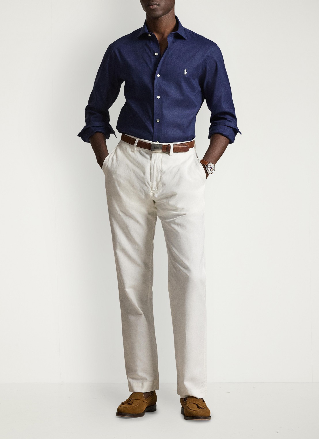 Ralph Lauren Custom fit overhemd in linnenblend met logo - detail 5 newport navy / donkerblauw