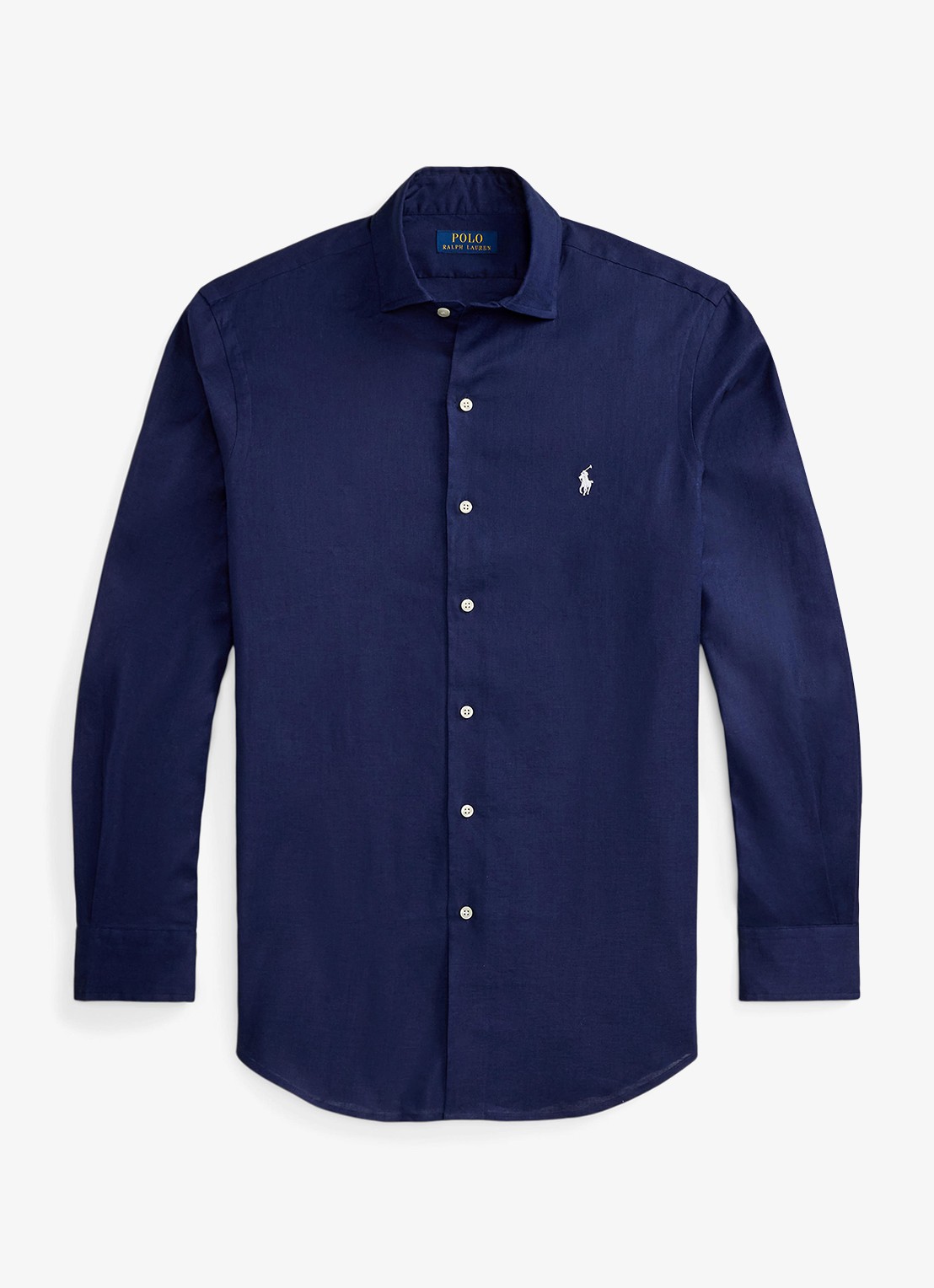 Ralph Lauren Custom fit overhemd in linnenblend met logo - voorkant 2 newport navy / donkerblauw