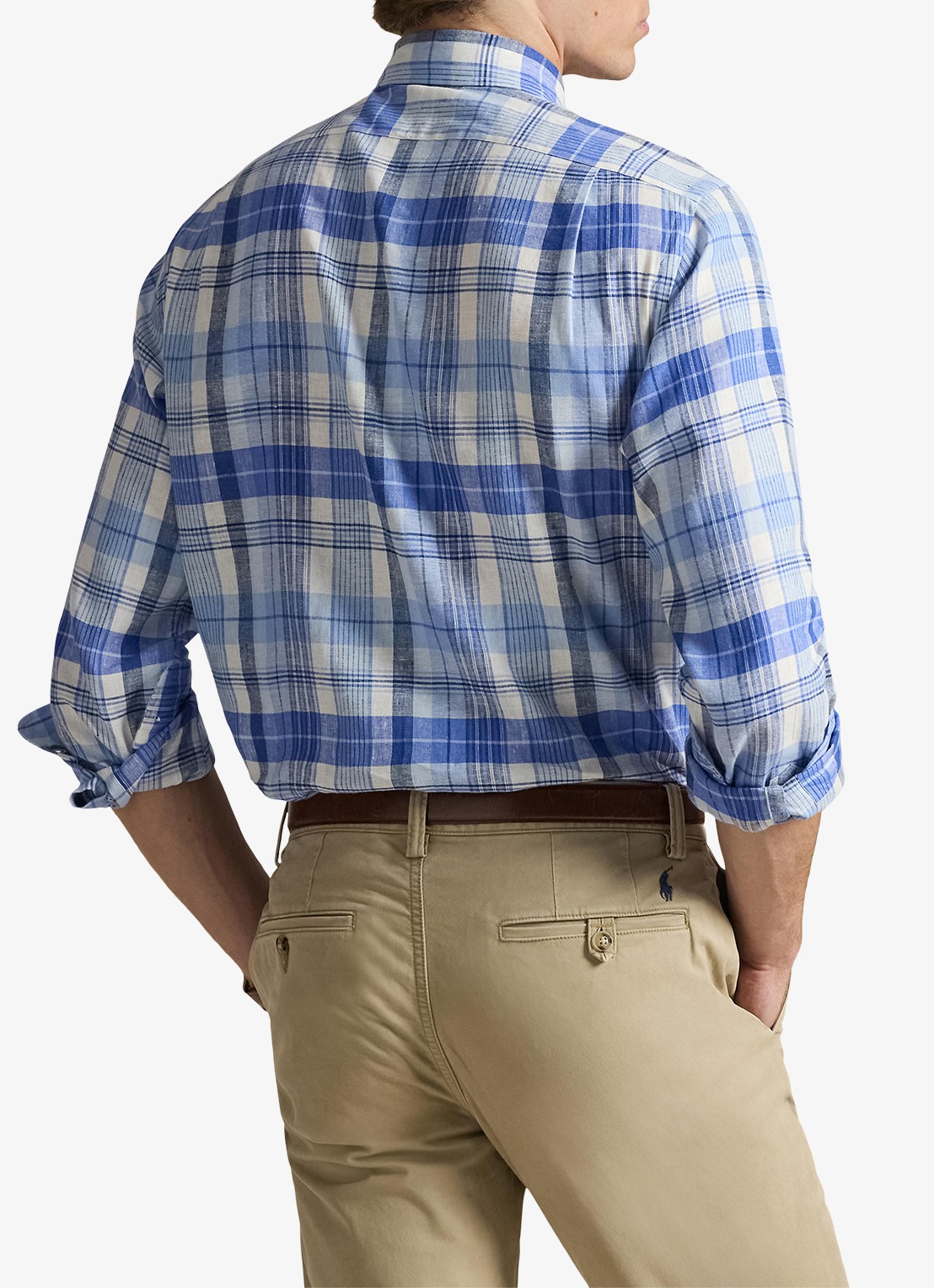 Ralph Lauren Custom fit overhemd in linnenblend met ruitdessin - achterkant 3 7117 blue multi-48od