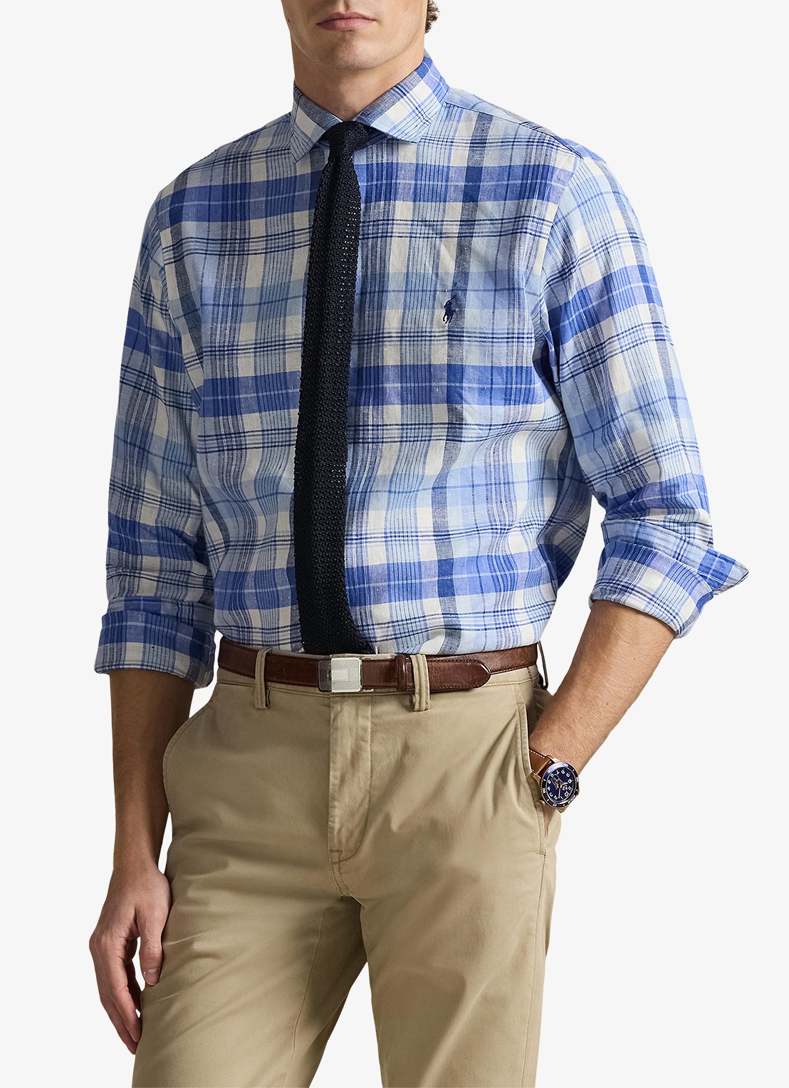 Ralph Lauren Custom fit overhemd in linnenblend met ruitdessin - detail 4 7117 blue multi-48od