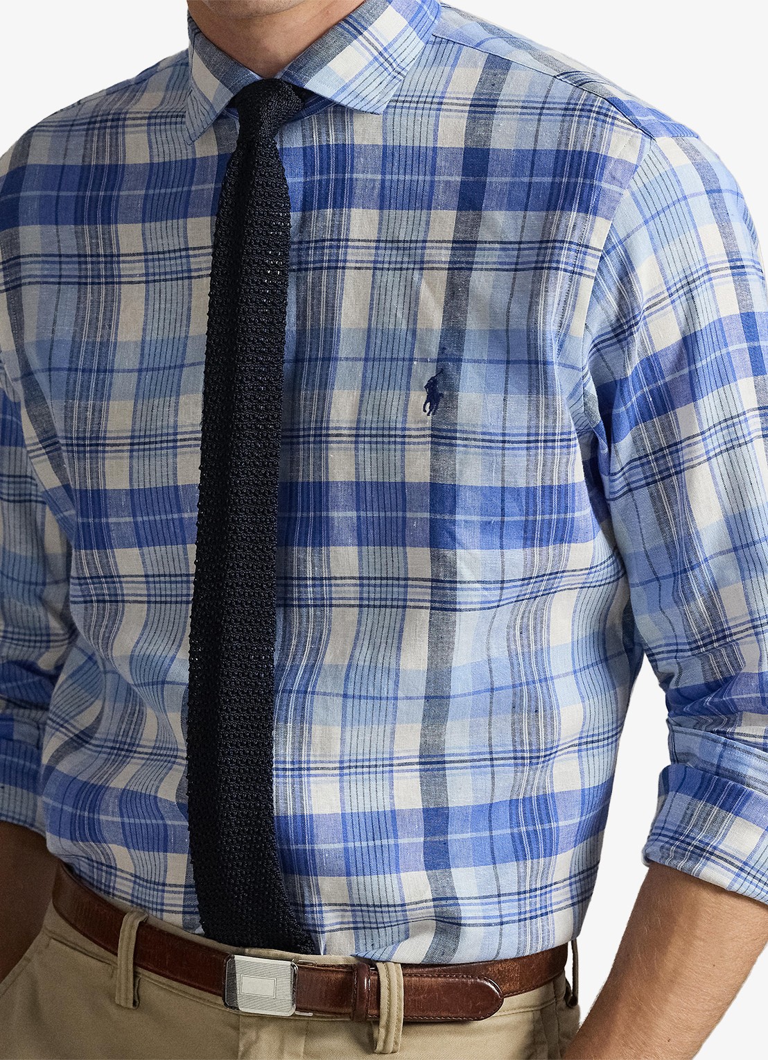 Ralph Lauren Custom fit overhemd in linnenblend met ruitdessin - detail 5 7117 blue multi-48od