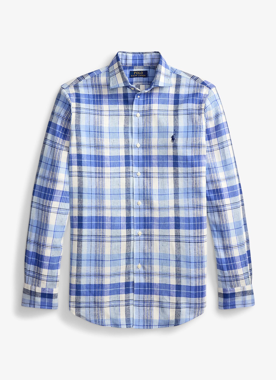 Ralph Lauren Custom fit overhemd in linnenblend met ruitdessin - voorkant 7117 blue multi-48od