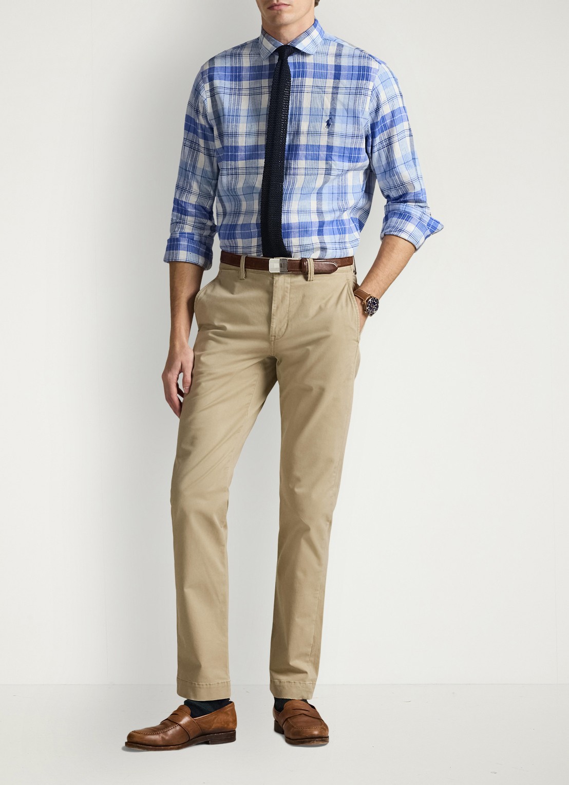 Ralph Lauren Custom fit overhemd in linnenblend met ruitdessin - voorkant 2 7117 blue multi-48od