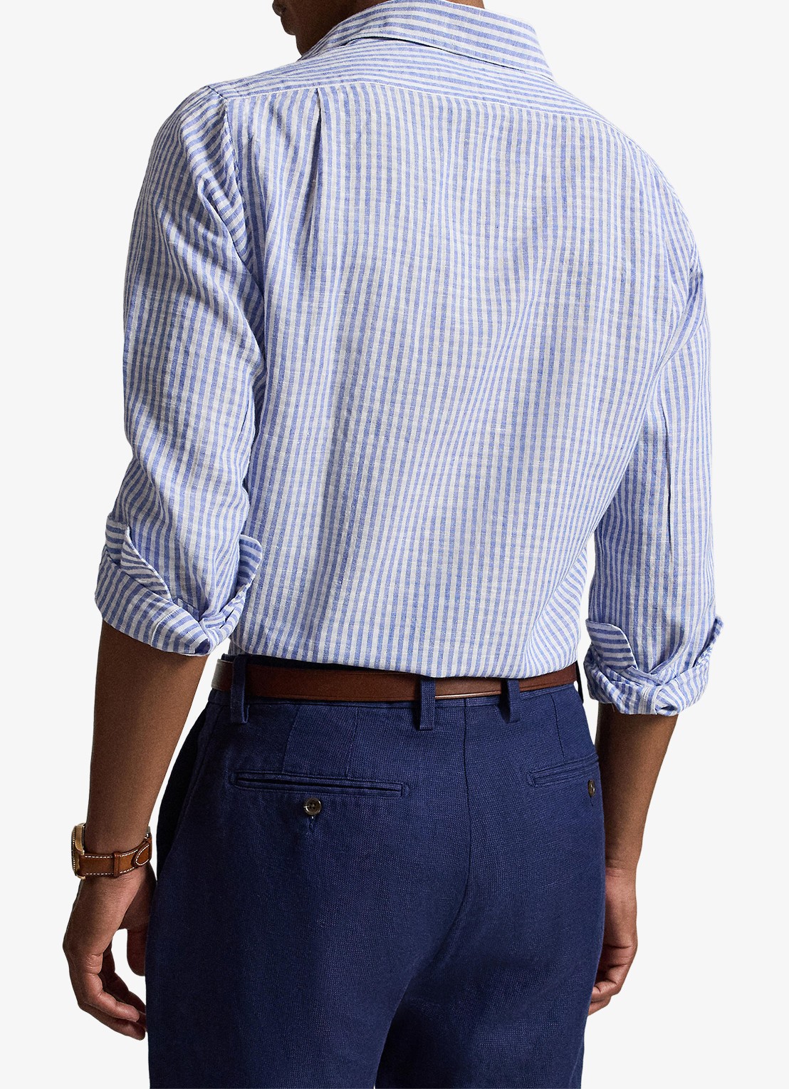 Ralph Lauren Custom fit overhemd in linnenblend met streepprint - achterkant 2 blue white / blauw
