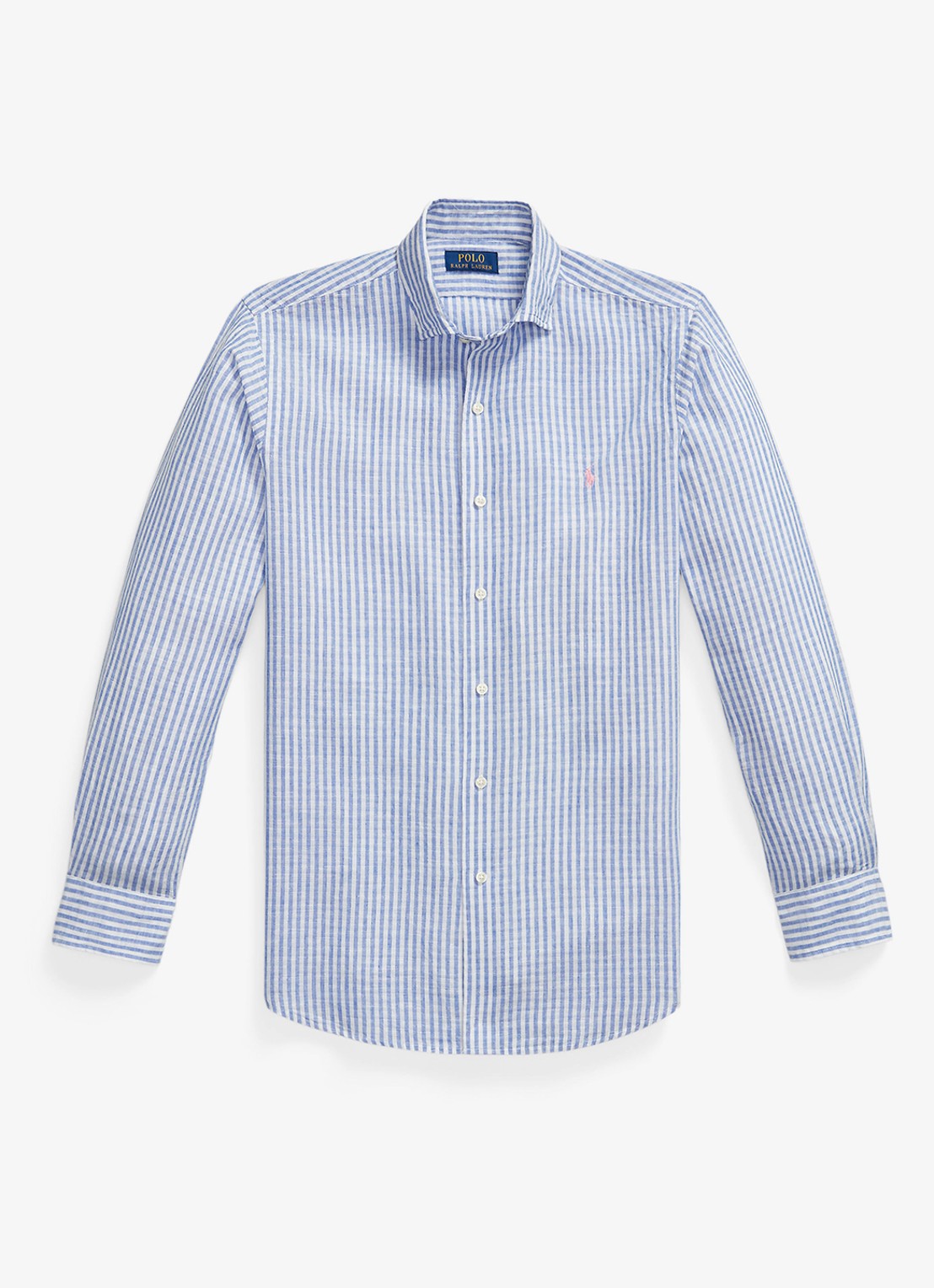 Ralph Lauren Custom fit overhemd in linnenblend met streepprint - voorkant blue white / blauw