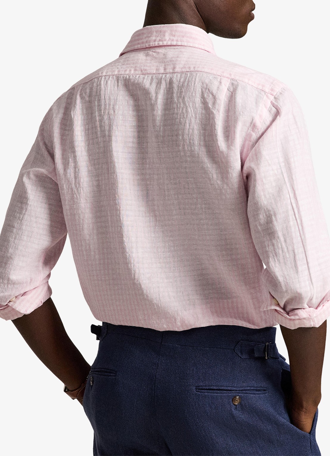Ralph Lauren Custom fit overhemd in linnenblend met streepprint - achterkant pink white / roze