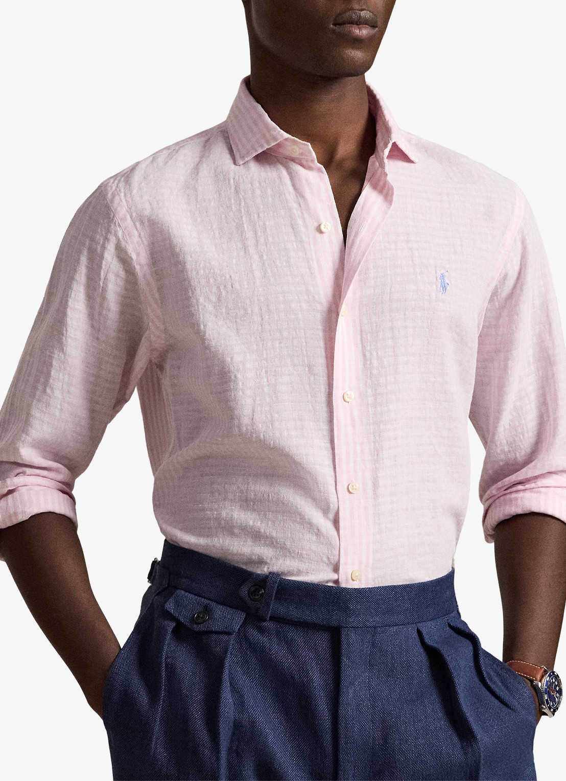 Ralph Lauren Custom fit overhemd in linnenblend met streepprint - detail 2 pink white / roze