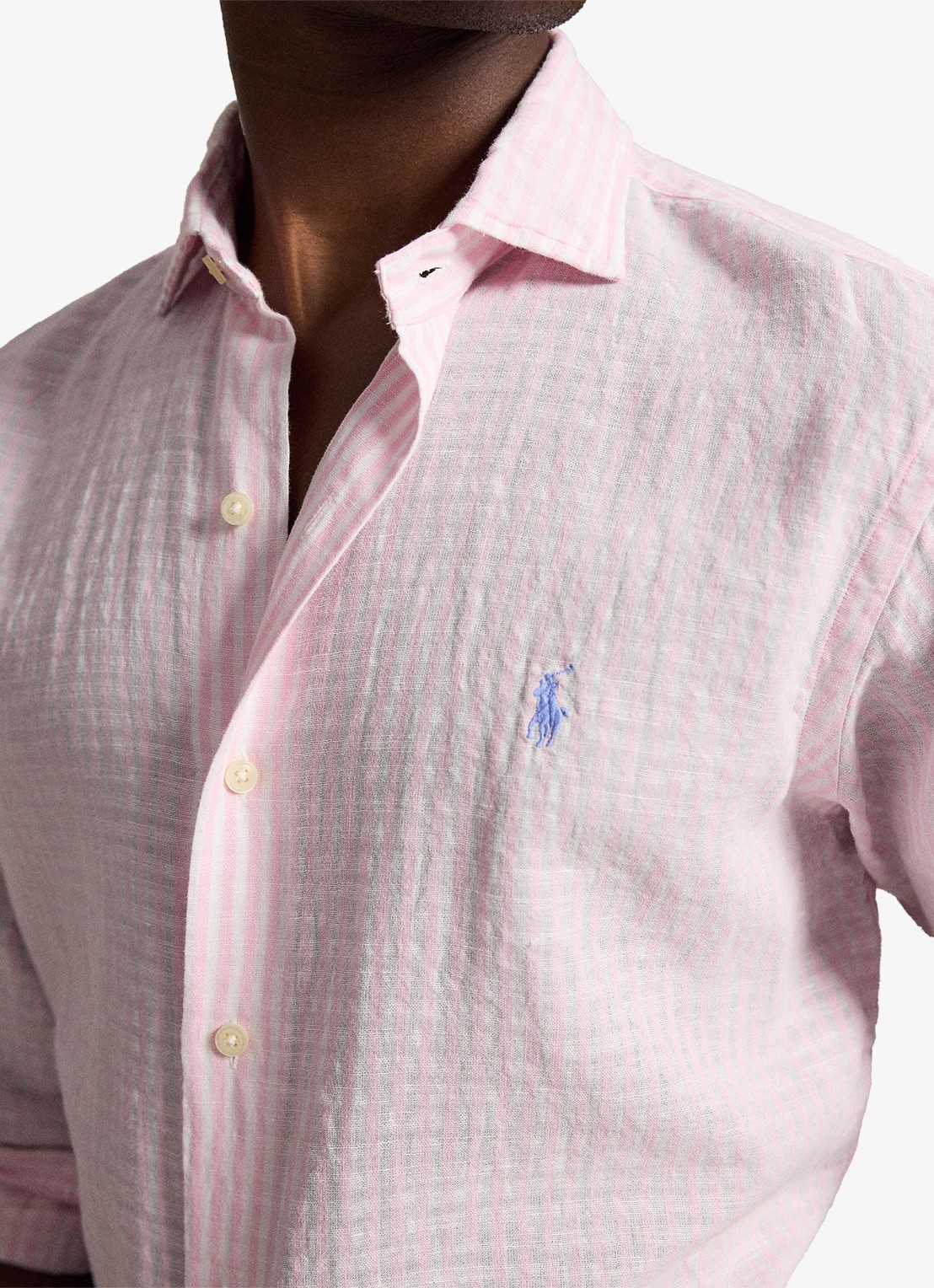 Ralph Lauren Custom fit overhemd in linnenblend met streepprint - detail 5 pink white / roze