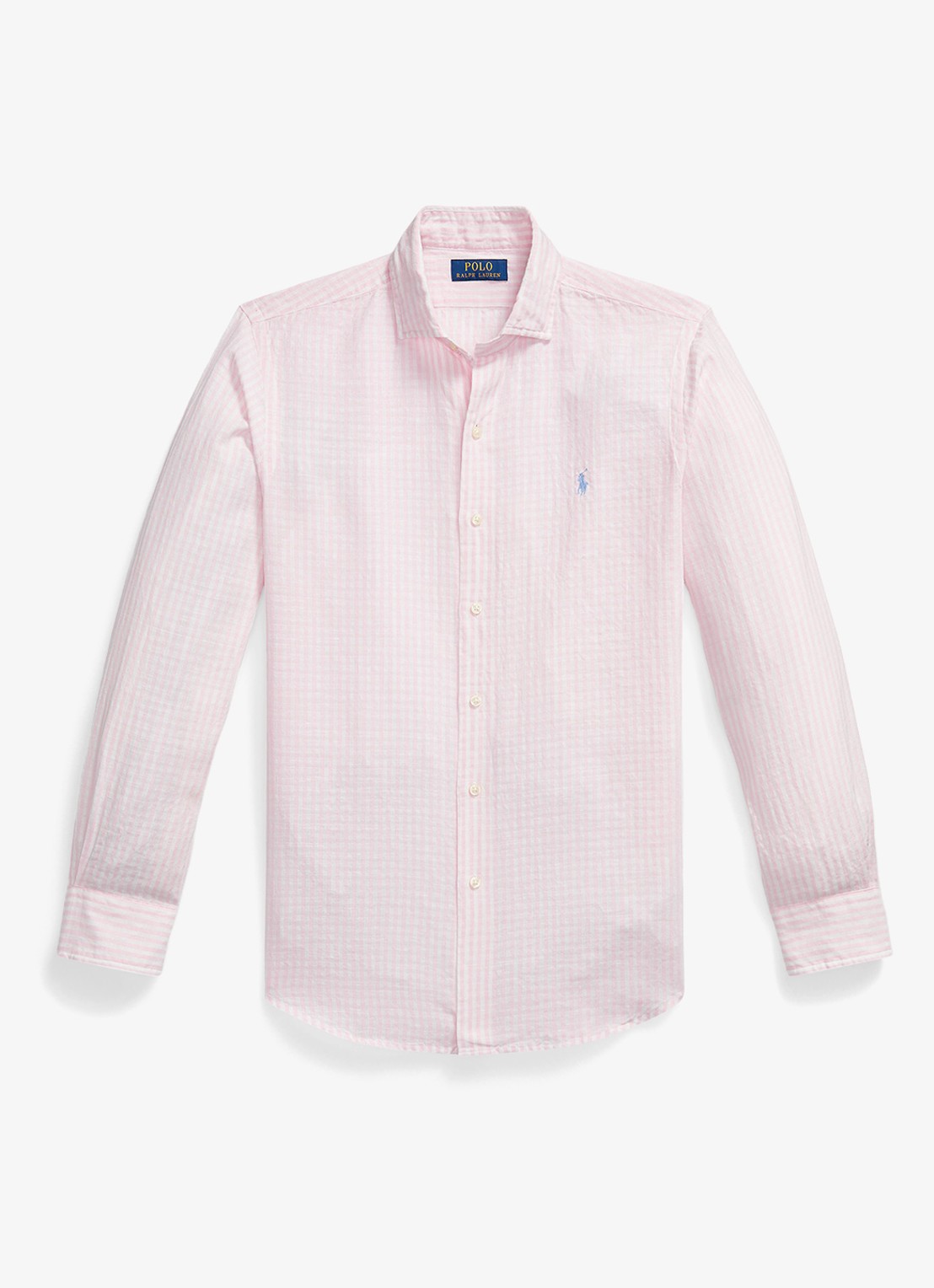 Ralph Lauren Custom fit overhemd in linnenblend met streepprint - voorkant 6 pink white / roze