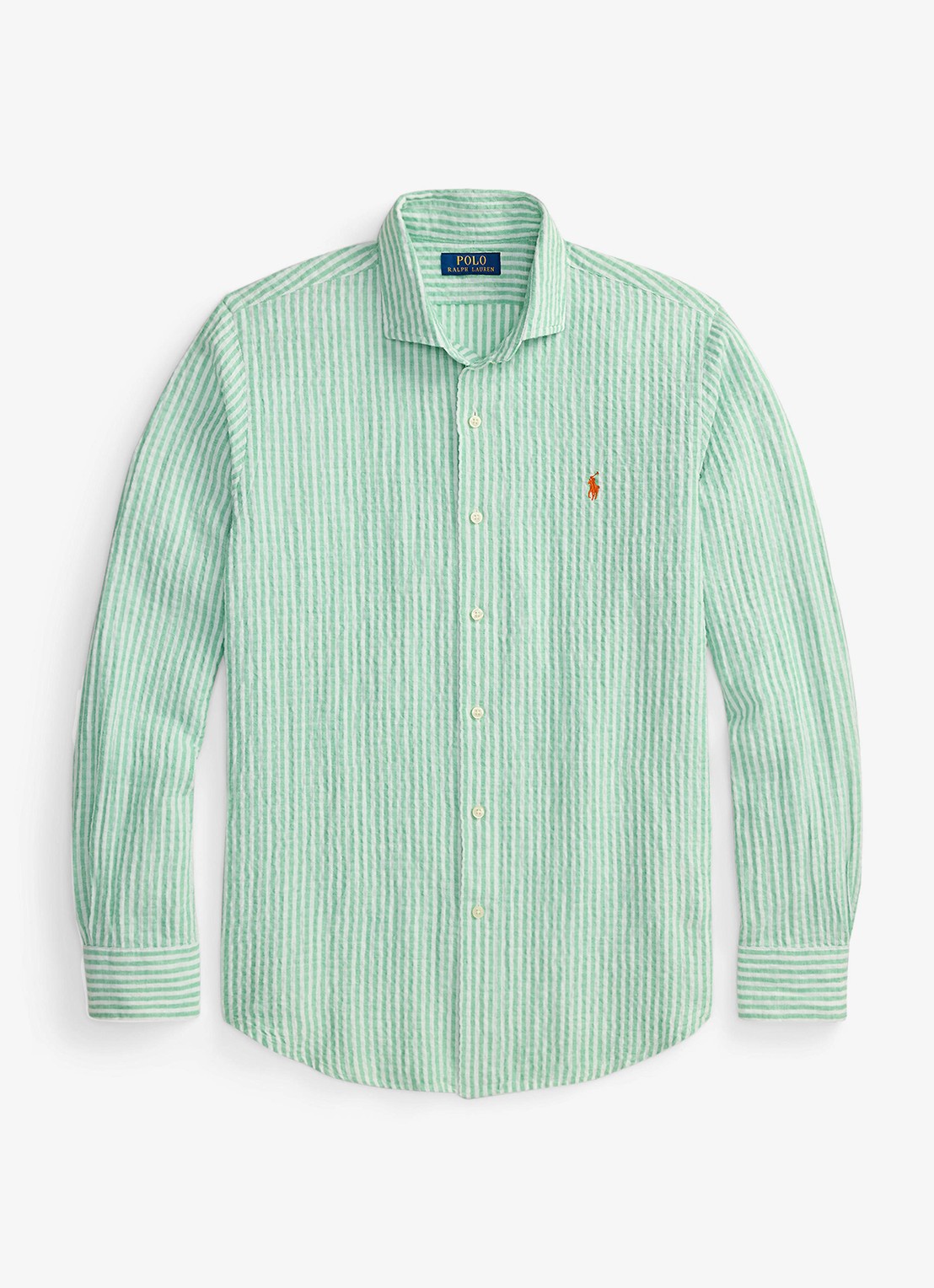 Ralph Lauren Custom fit overhemd in linnenblend met streepprint - voorkant 2 green white / groen