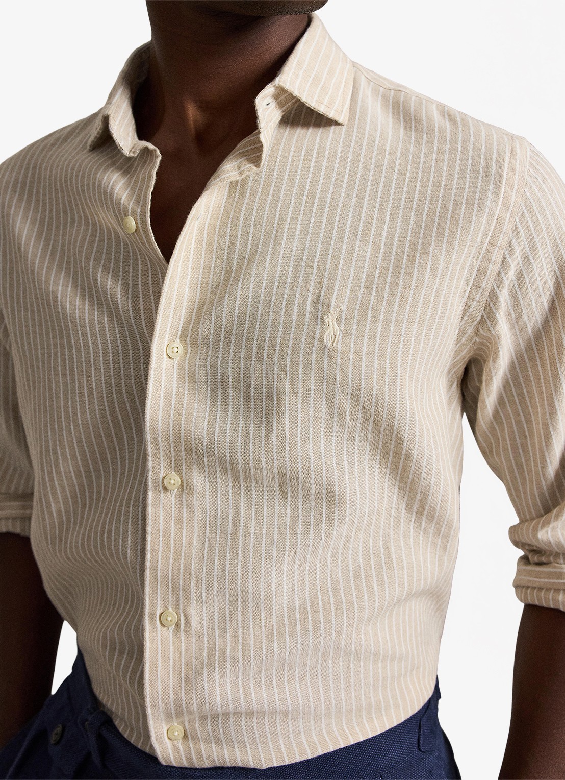 Ralph Lauren Custom fit overhemd in linnenblend met streepprint - detail 5 coastal beige white / beige