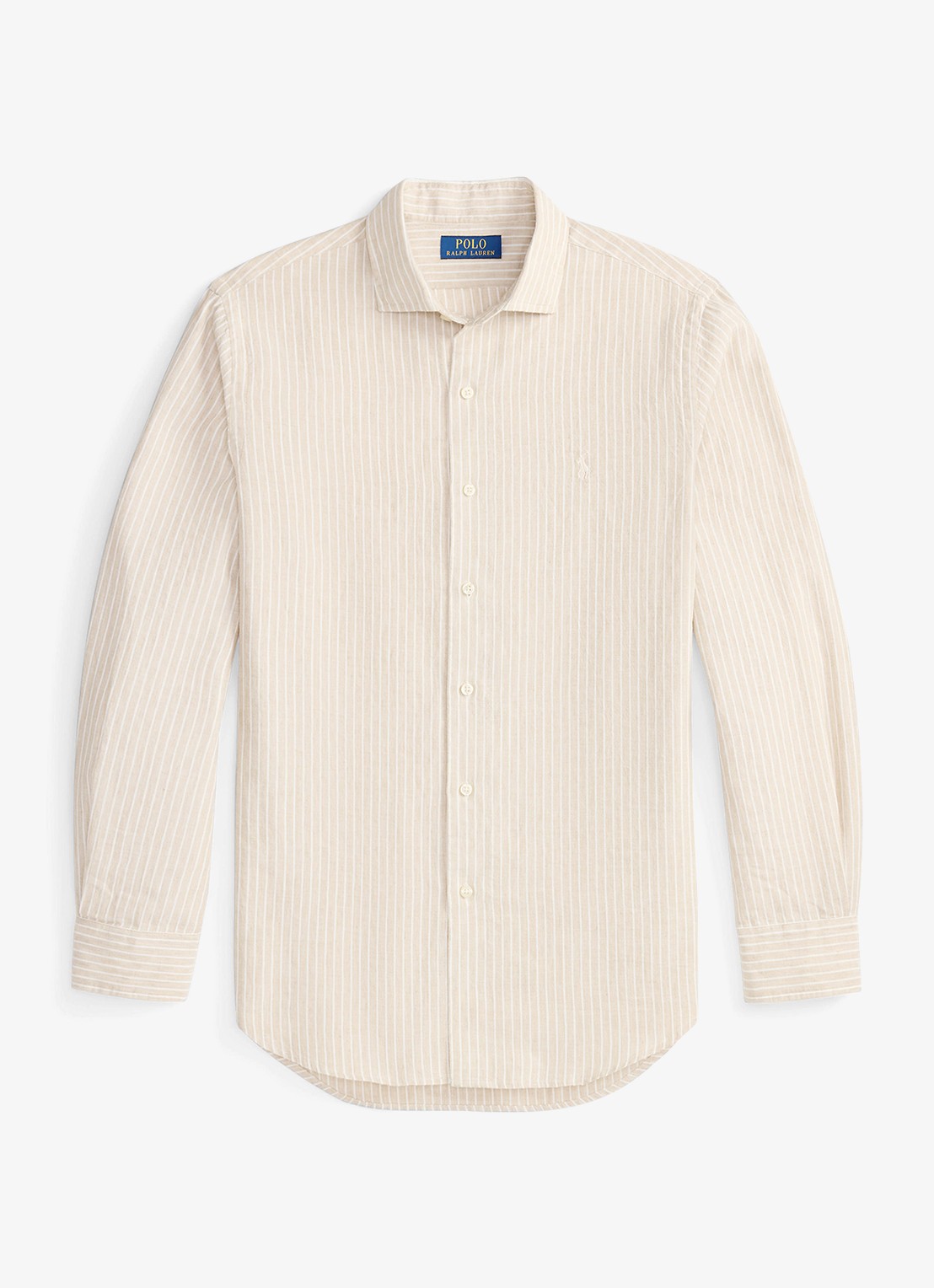 Ralph Lauren Custom fit overhemd in linnenblend met streepprint - voorkant 2 coastal beige white / beige