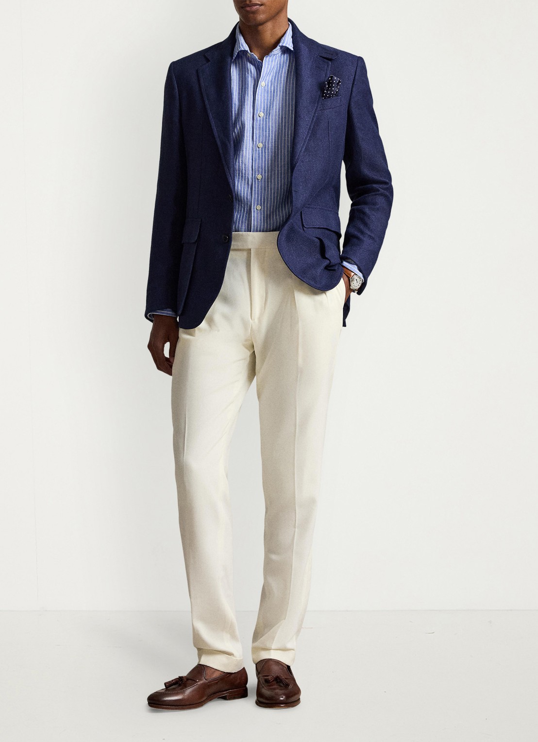 Ralph Lauren Custom fit overhemd in linnenblend met streepprint - detail new iris blue white / blauw