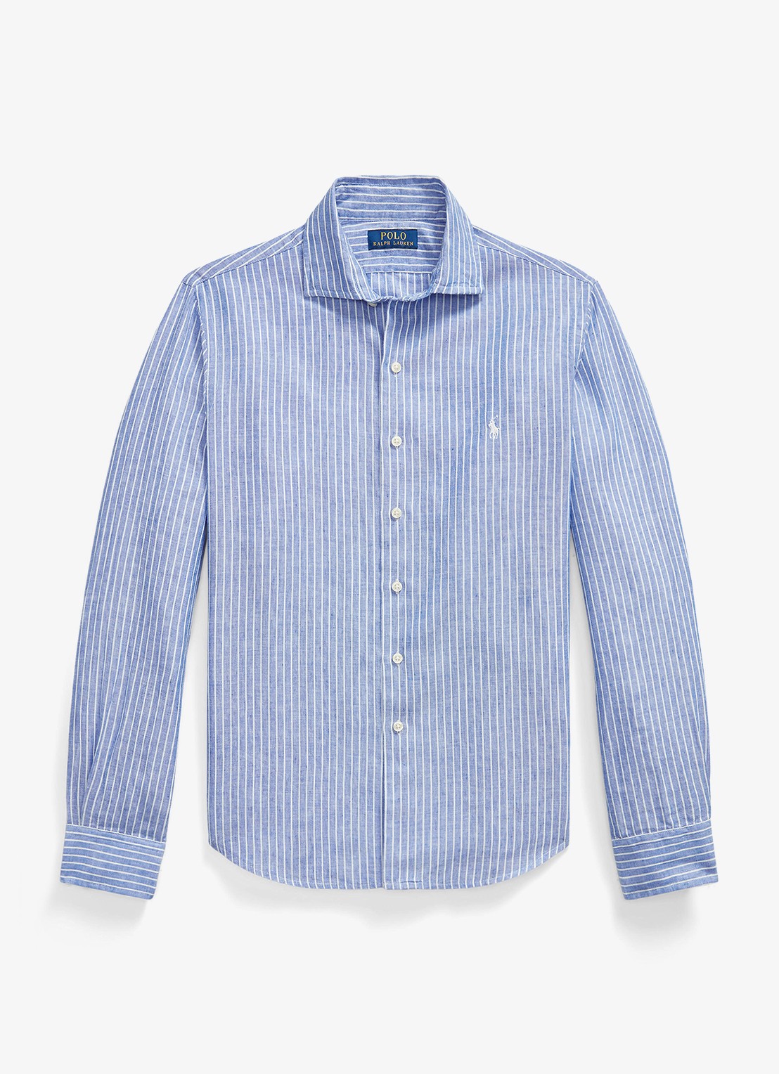Ralph Lauren Custom fit overhemd in linnenblend met streepprint - voorkant 3 new iris blue white / blauw