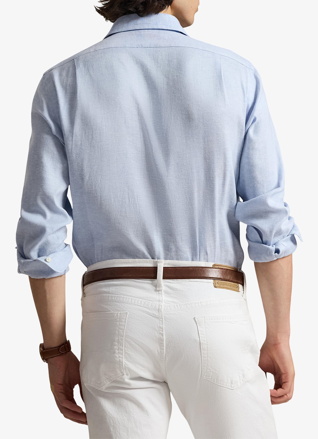 Ralph Lauren Custom fit overhemd in linnenblend - achterkant 7189 blue white / blauw