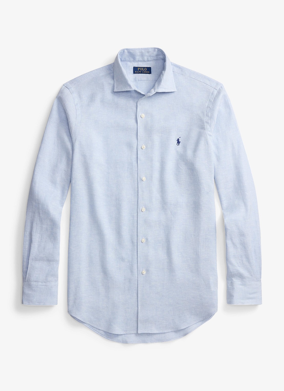 Ralph Lauren Custom fit overhemd in linnenblend - voorkant 5 7189 blue white / blauw