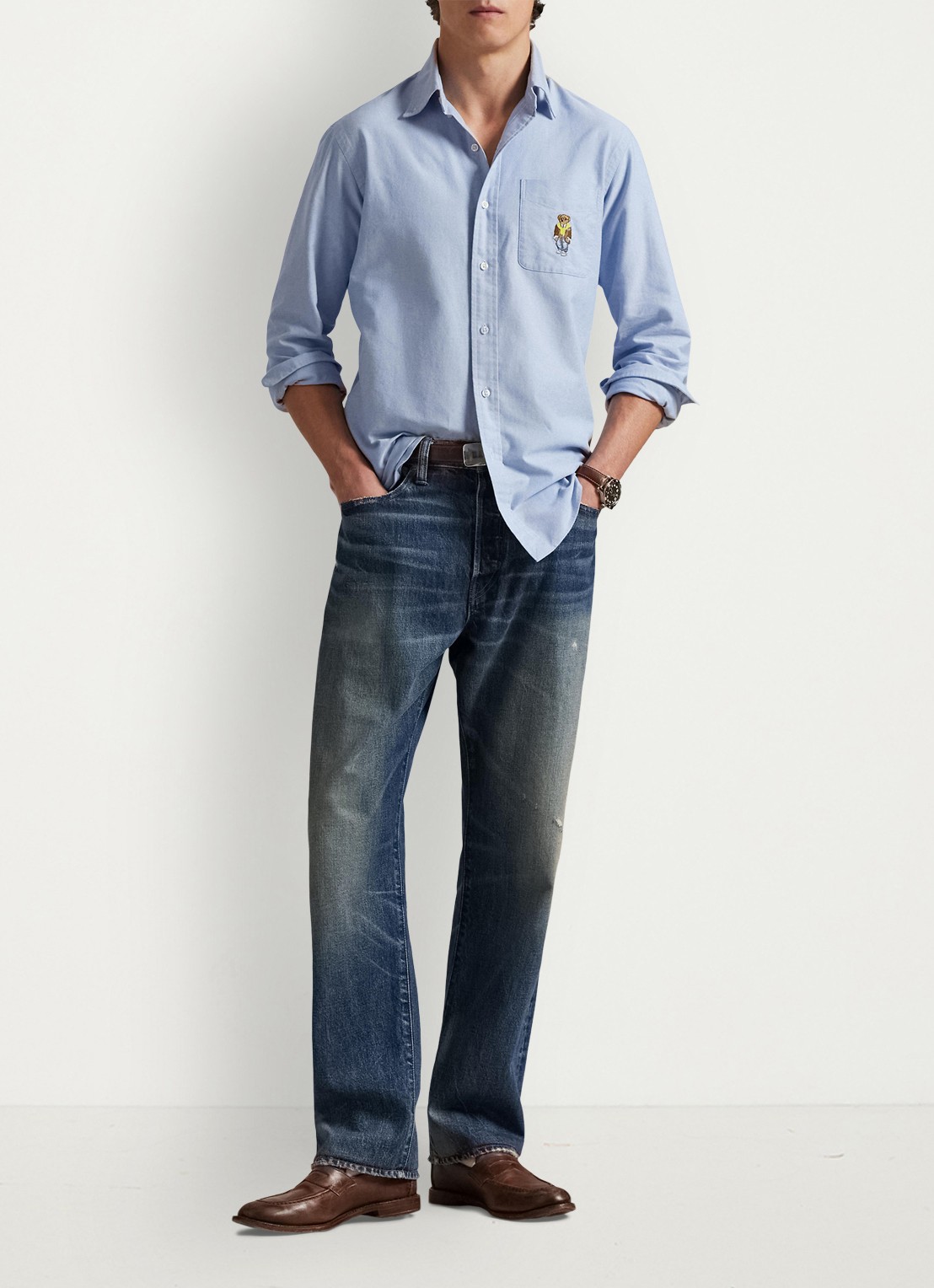Ralph Lauren Custom fit overhemd met borduring - voorkant 2 blue heritage / blauw