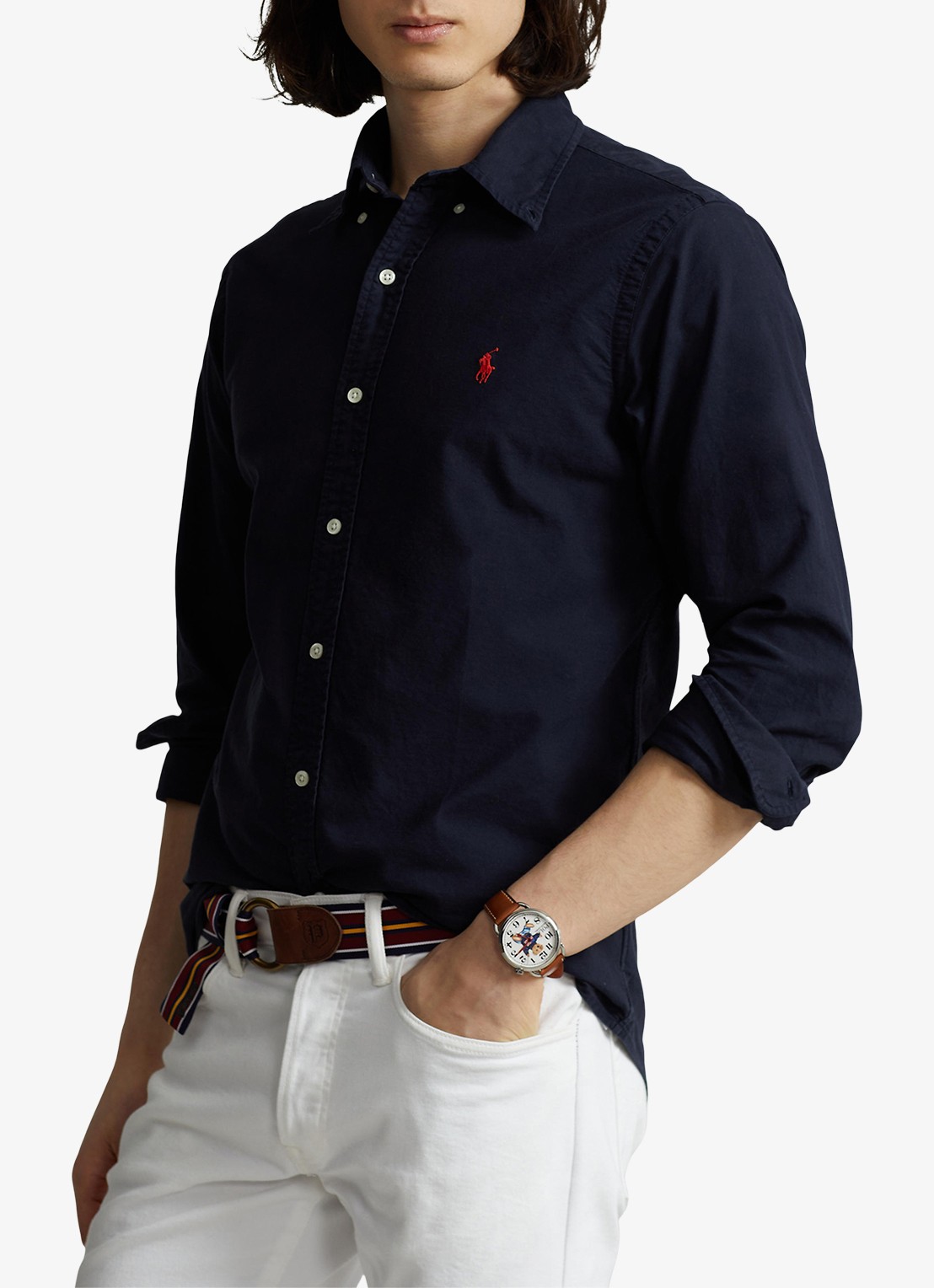 Ralph Lauren Custom fit overhemd met button down-kraag - detail 4 donkerblauw