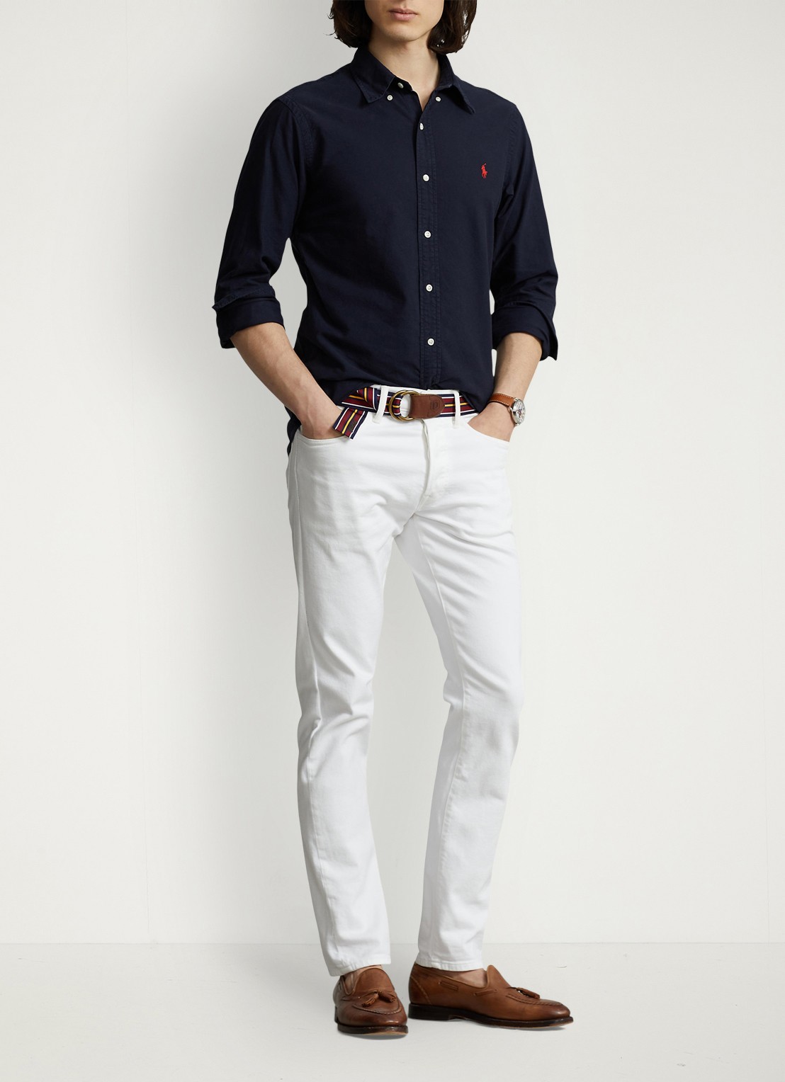 Ralph Lauren Custom fit overhemd met button down-kraag - voorkant 2 donkerblauw