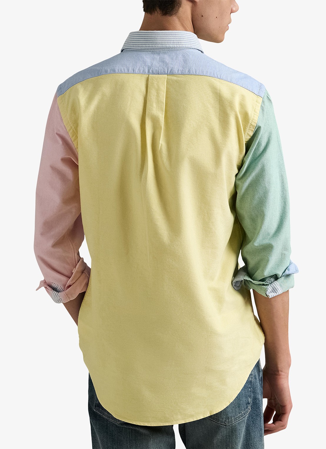 Ralph Lauren Custom fit overhemd met colour blocking en logoborduring - achterkant 2 funshirt / geel