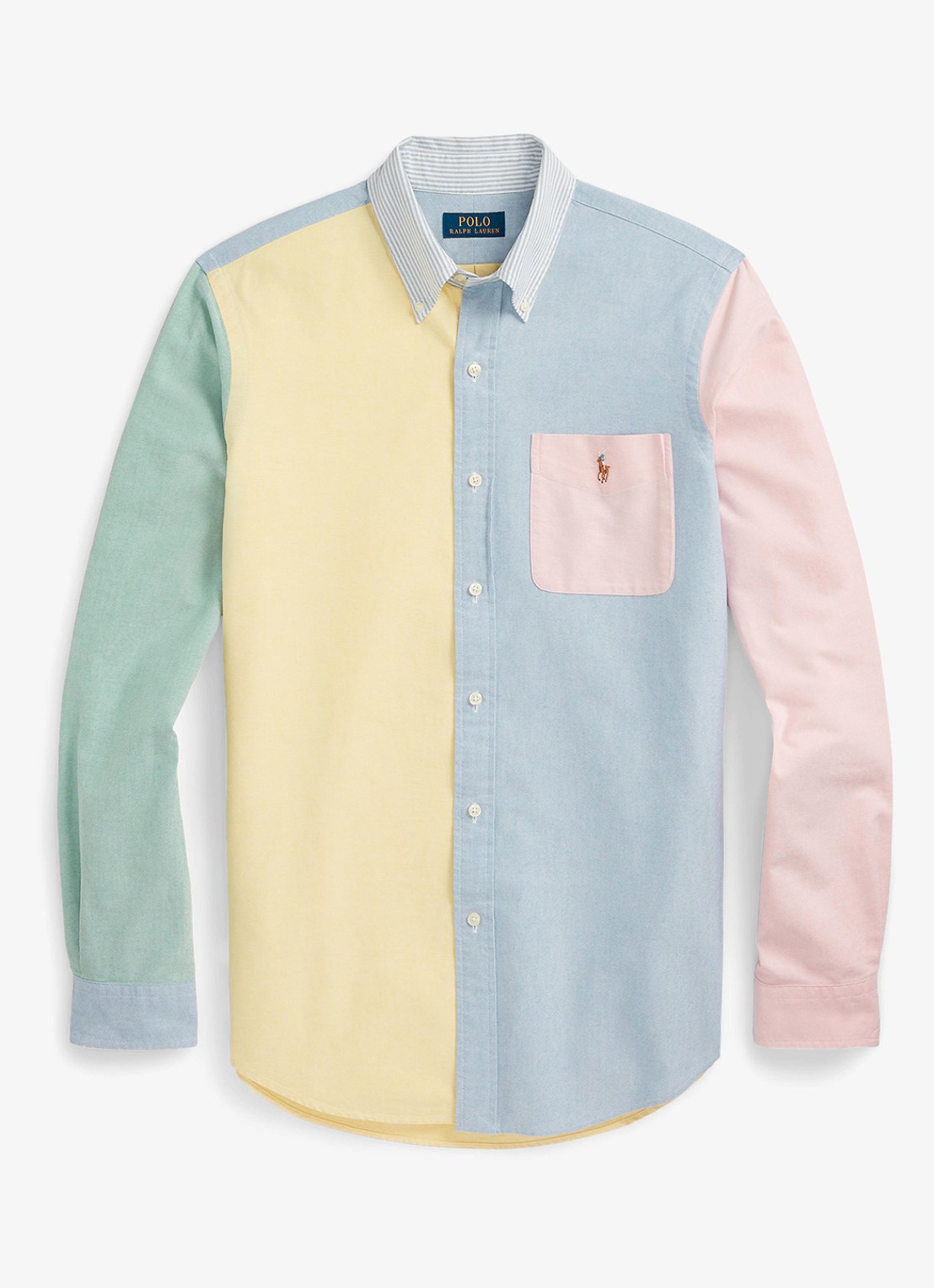 Ralph Lauren Custom fit overhemd met colour blocking en logoborduring - voorkant 3 funshirt / geel