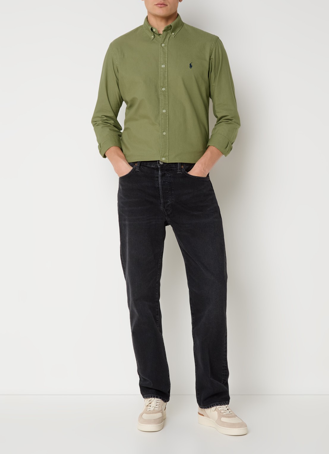 Ralph Lauren Custom fit overhemd met logoborduring - voorkant 2 sage green / groen