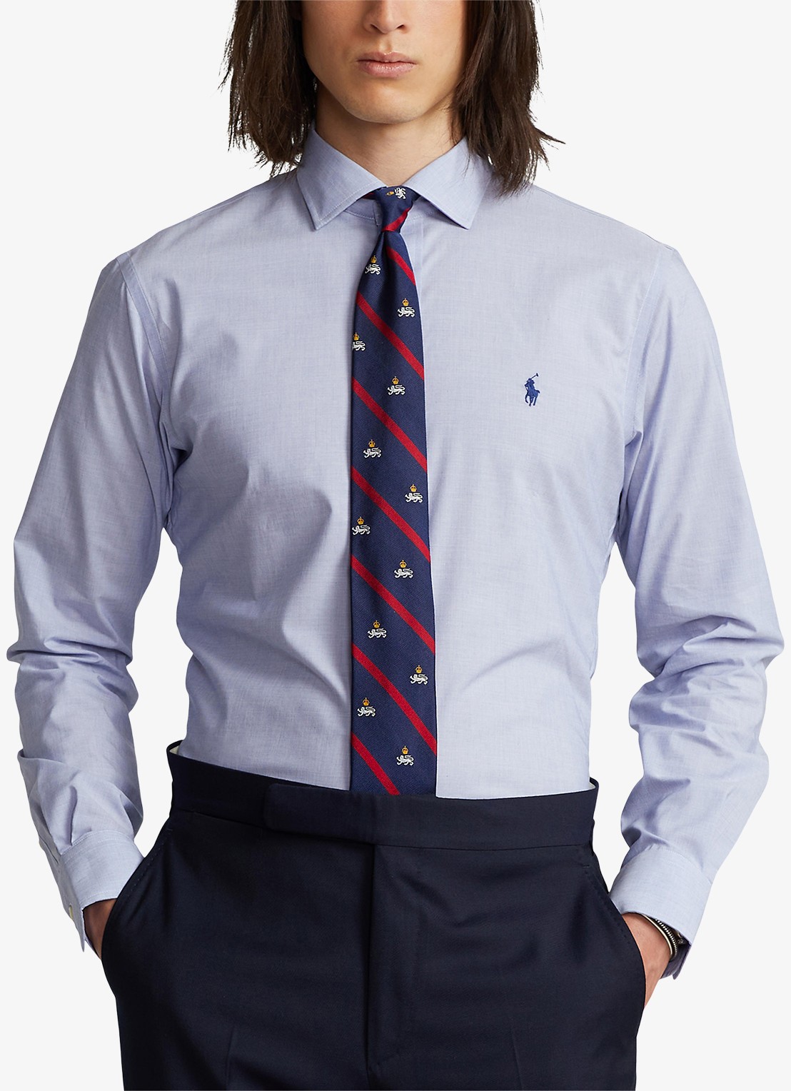 Ralph Lauren Custom fit overhemd met logoborduring - detail 2 light blue / white