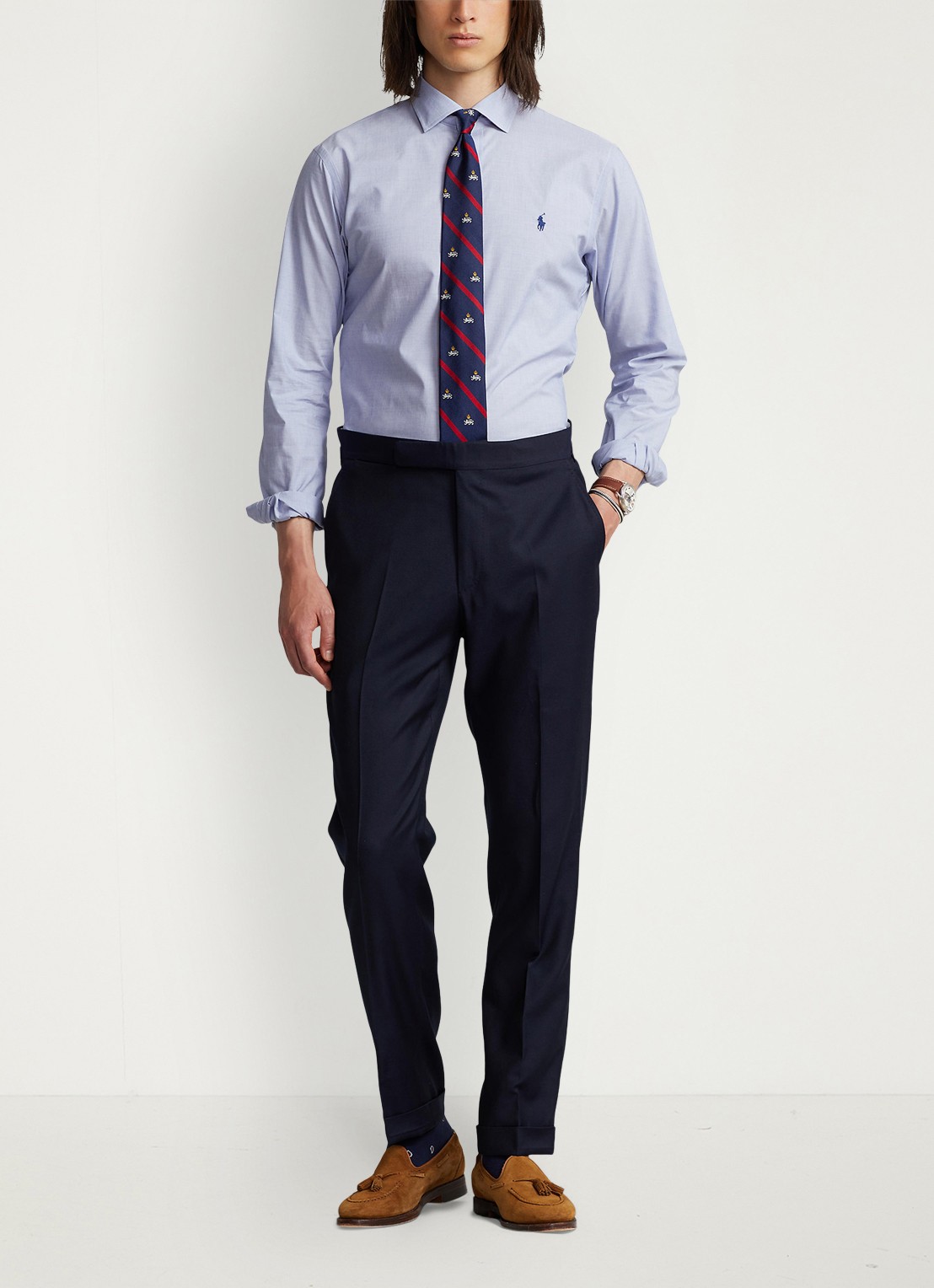 Ralph Lauren Custom fit overhemd met logoborduring - voorkant 4 light blue / white