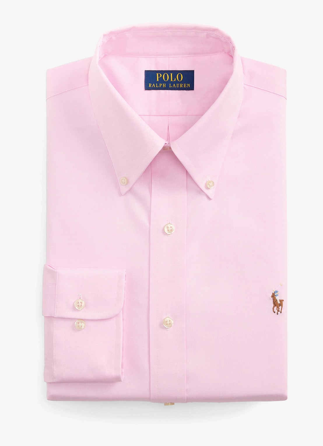 Ralph Lauren Custom fit overhemd met logoborduring - voorkant 3 pink , white / roze , wit