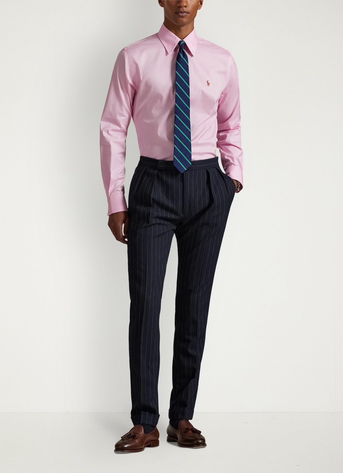 Ralph Lauren Custom fit overhemd met logoborduring - voorkant 4 pink , white / roze , wit