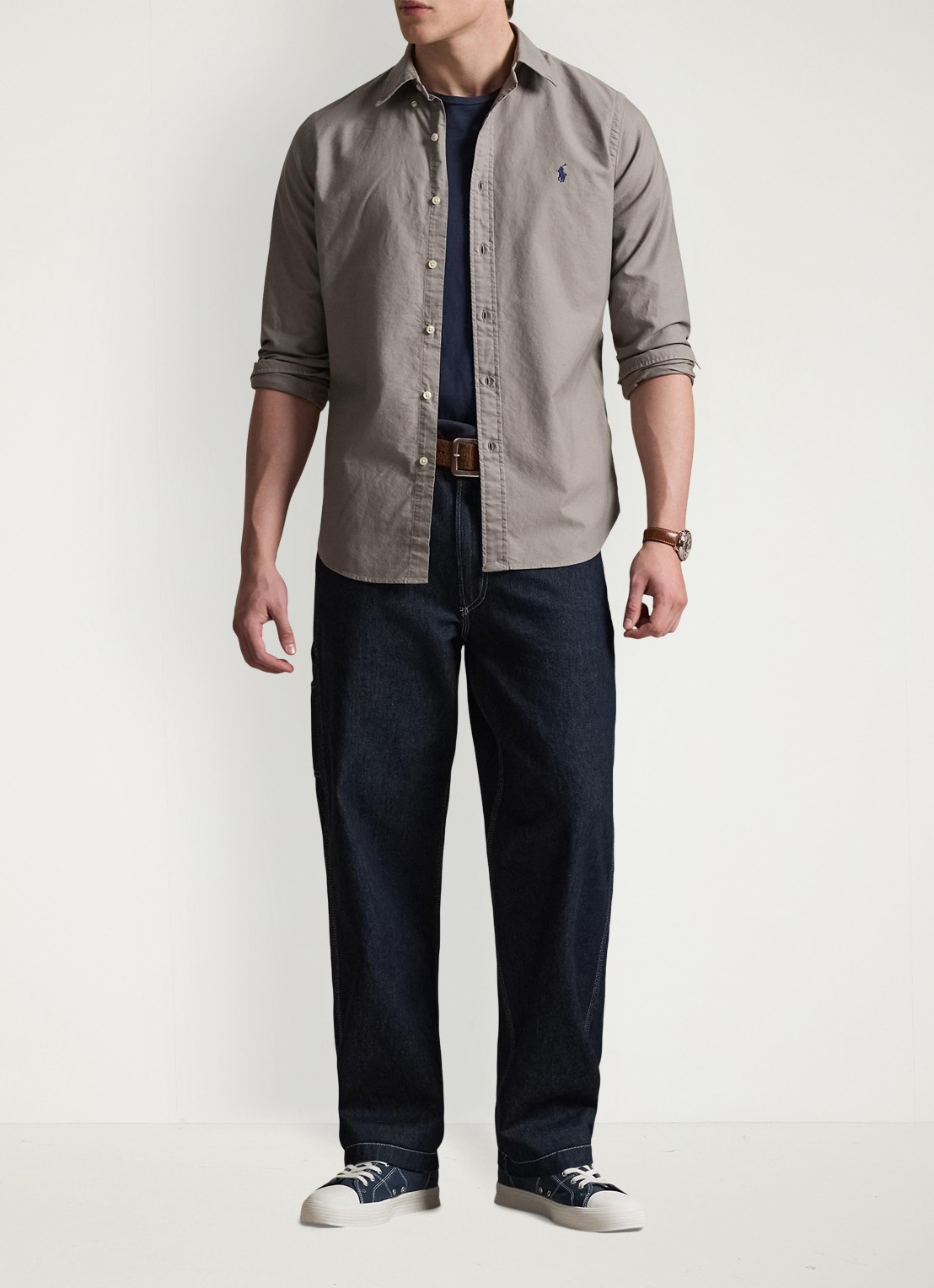 Ralph Lauren Custom fit overhemd met logoborduring - voorkant 2 perfect grey / grijs