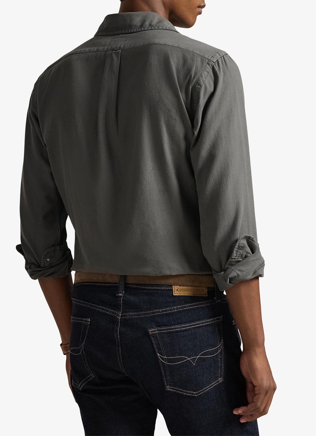 Ralph Lauren Custom fit overhemd met logoborduring - achterkant 3 dark metal / donkergrijs